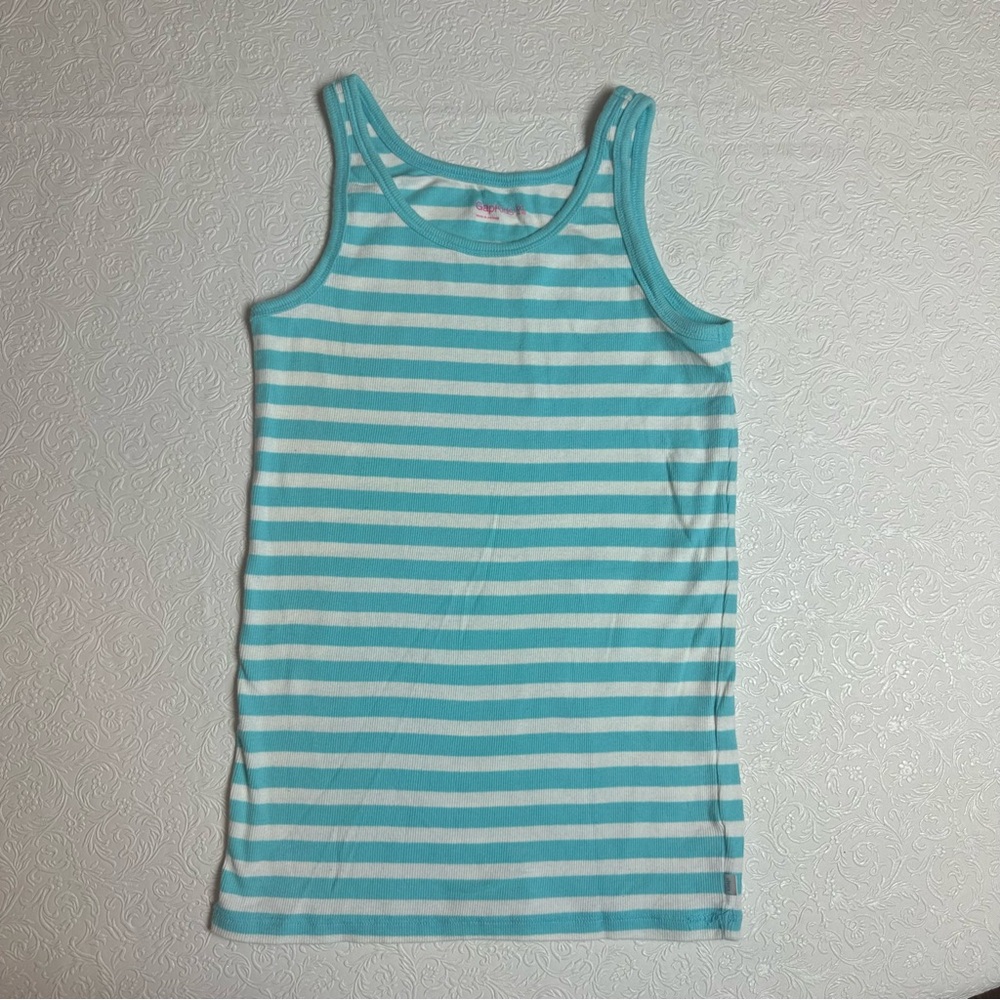 GapKids Blue & White Striped Ribbed Tank Top, Size XXL (14-16)